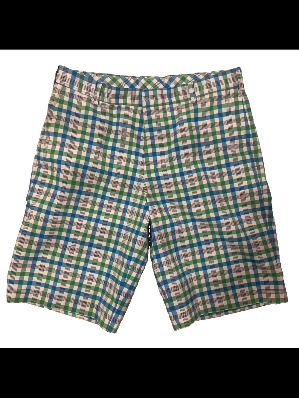 Nike Golf Dri-Fit Men's 34 Blue White Green Plaid Check Chino Loose Shorts